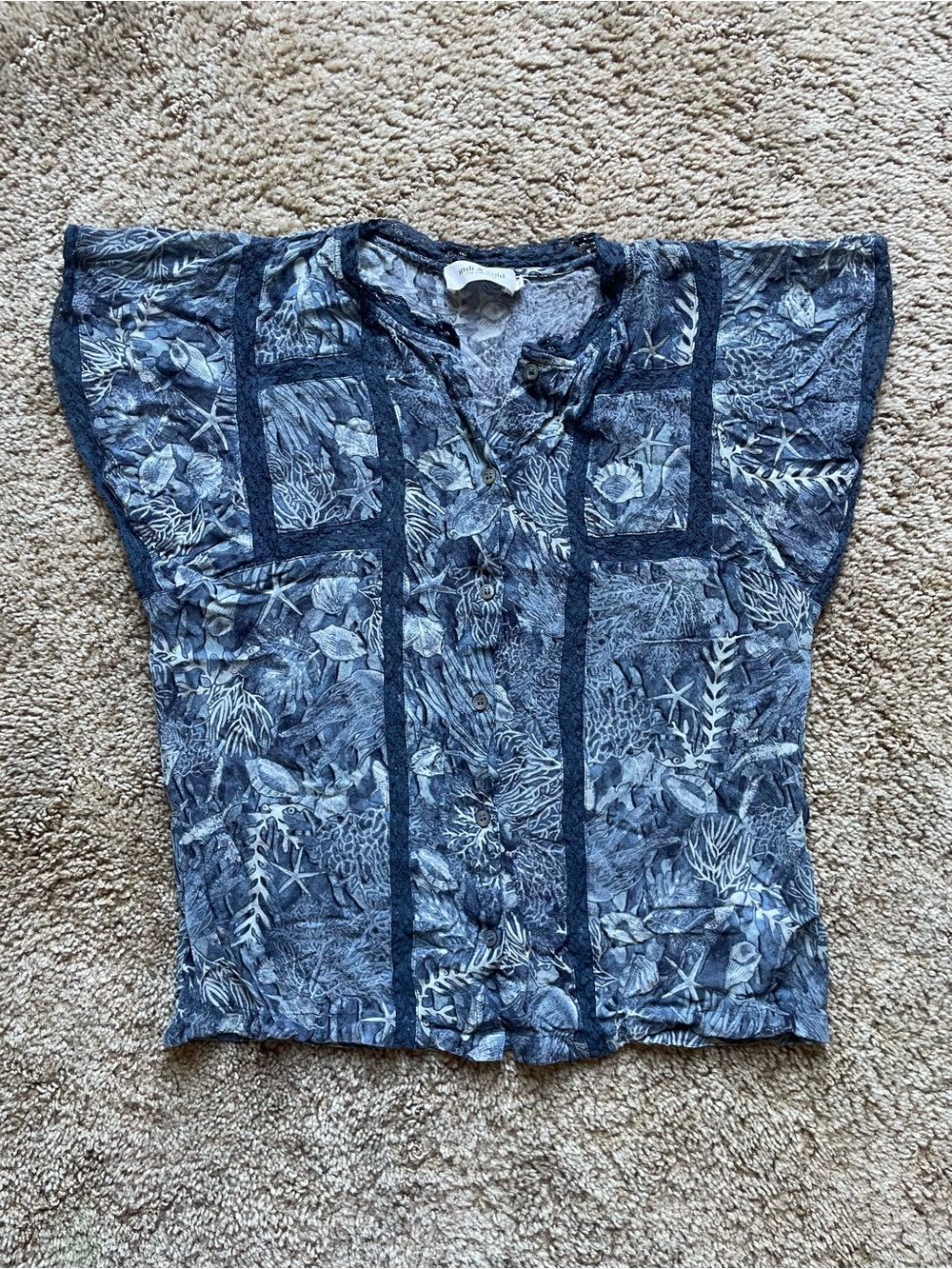 Indi and Cold Sheer Blouse Size Small Blue Boho Summer Office Business Casual